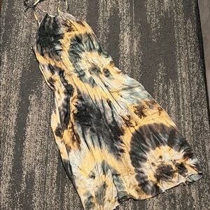 Zara Backless Tie-Dye Dress in Black, Yellow, and Gray